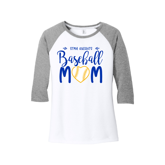 Baseball Mom 3/4 Sleeve Raglan, Heart Design