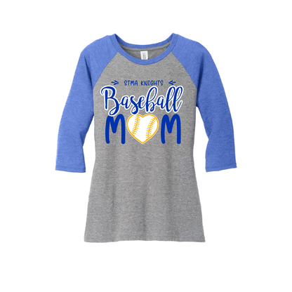 Baseball Mom 3/4 Sleeve Raglan, Heart Design